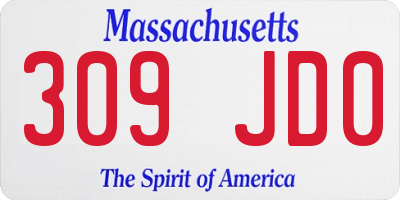 MA license plate 309JD0