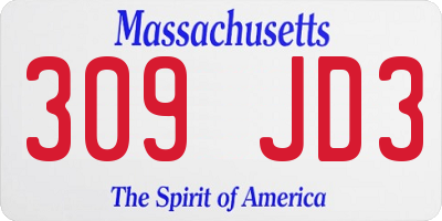 MA license plate 309JD3