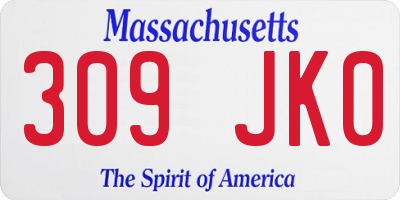 MA license plate 309JK0