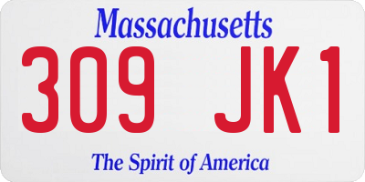 MA license plate 309JK1