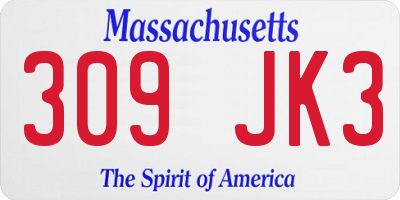 MA license plate 309JK3