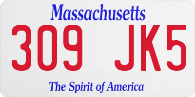 MA license plate 309JK5