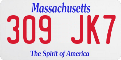 MA license plate 309JK7