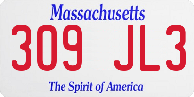 MA license plate 309JL3