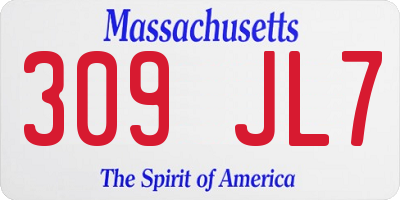 MA license plate 309JL7