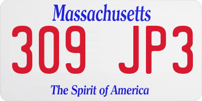 MA license plate 309JP3