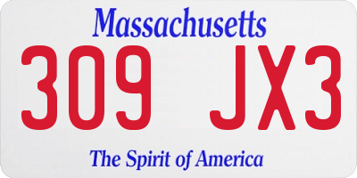 MA license plate 309JX3