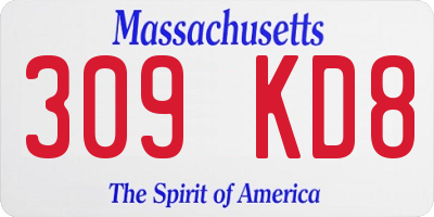 MA license plate 309KD8