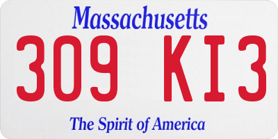 MA license plate 309KI3