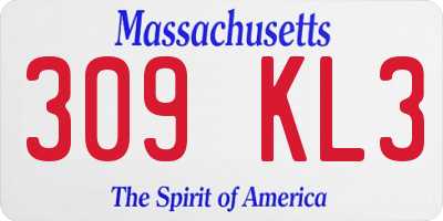 MA license plate 309KL3