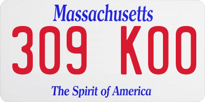 MA license plate 309KO0