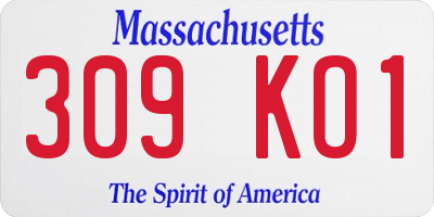 MA license plate 309KO1