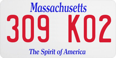 MA license plate 309KO2