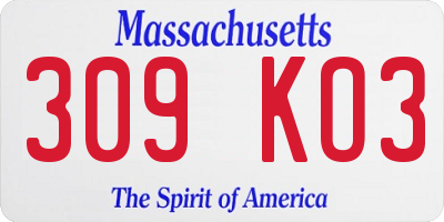 MA license plate 309KO3