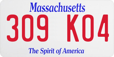 MA license plate 309KO4