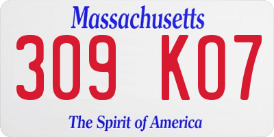MA license plate 309KO7