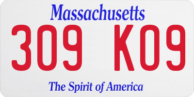 MA license plate 309KO9