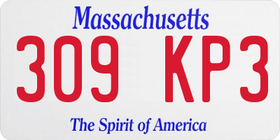 MA license plate 309KP3