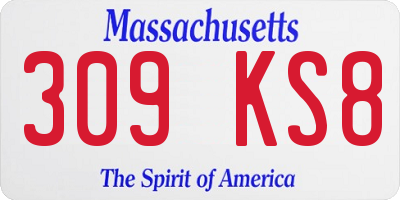 MA license plate 309KS8