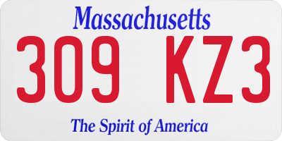 MA license plate 309KZ3