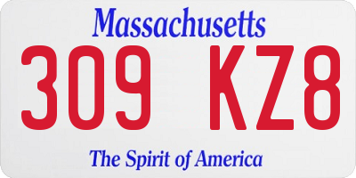 MA license plate 309KZ8