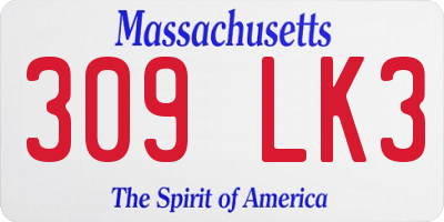 MA license plate 309LK3