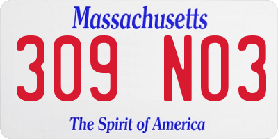 MA license plate 309NO3
