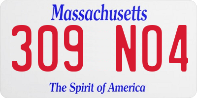 MA license plate 309NO4