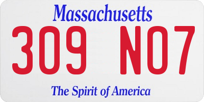 MA license plate 309NO7