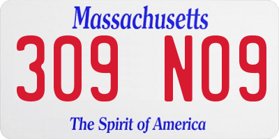 MA license plate 309NO9