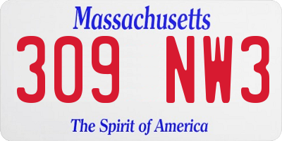 MA license plate 309NW3