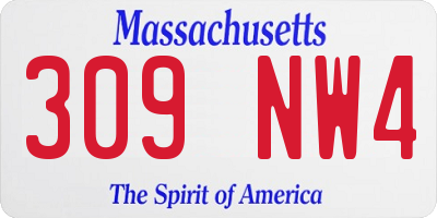 MA license plate 309NW4