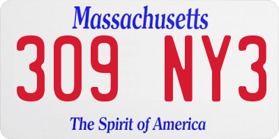 MA license plate 309NY3