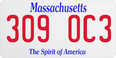 MA license plate 309OC3
