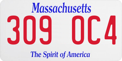 MA license plate 309OC4