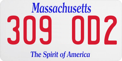MA license plate 309OD2