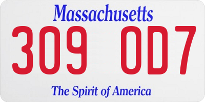 MA license plate 309OD7