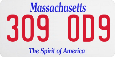 MA license plate 309OD9