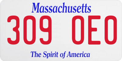 MA license plate 309OE0
