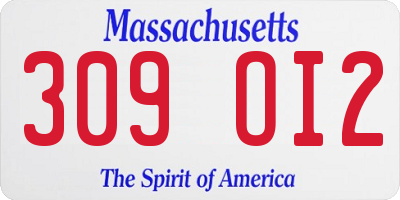 MA license plate 309OI2