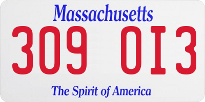 MA license plate 309OI3
