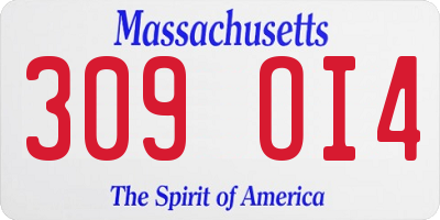 MA license plate 309OI4