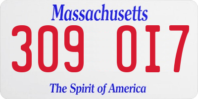 MA license plate 309OI7