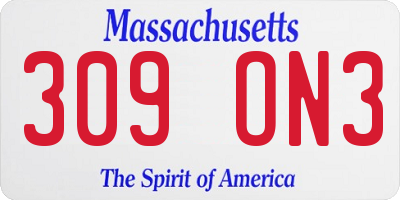 MA license plate 309ON3