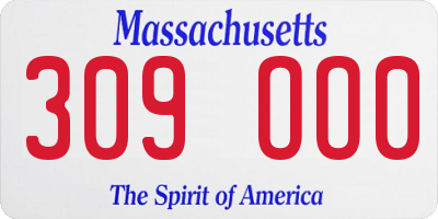 MA license plate 309OO0