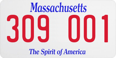 MA license plate 309OO1