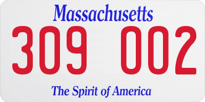 MA license plate 309OO2