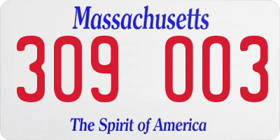MA license plate 309OO3