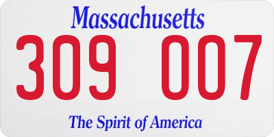 MA license plate 309OO7