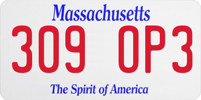 MA license plate 309OP3